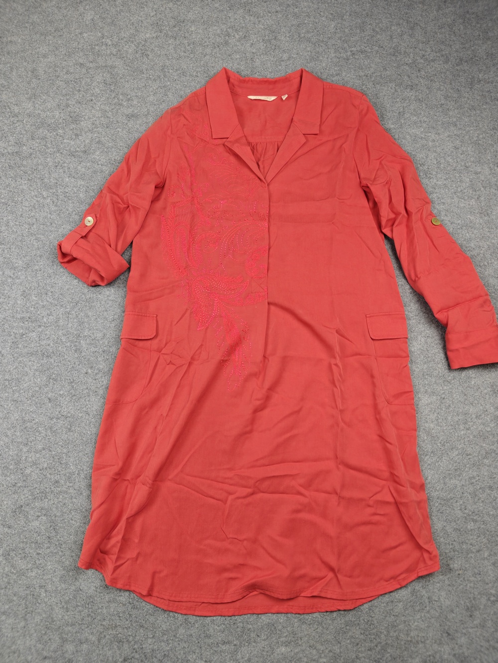 Soft Surroundings Dress Womens Medium Orange Shirt Dress Lyocell Embroidered